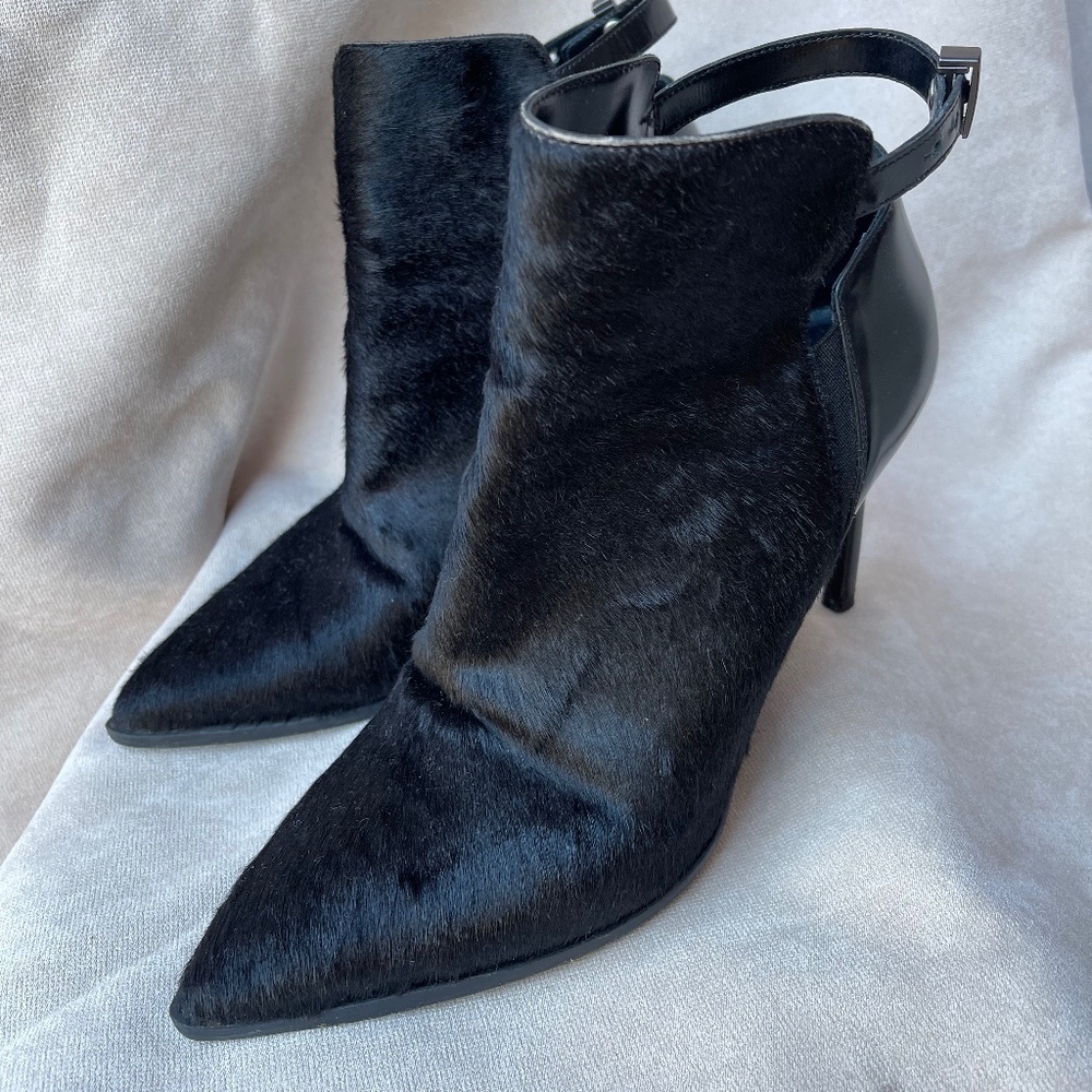 Vince Calla Pointed Toe Calf Hair Bootie Black